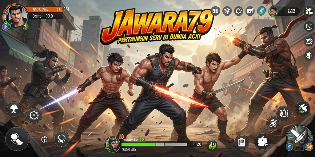 Tangkapan layar JAWARA79 menampilkan aksi seru di arena pertarungan.