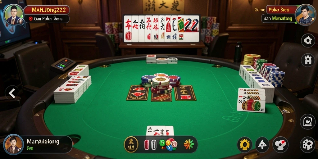 Screenshot gameplay <strong>MAHJONG222</strong> menampilkan suasana permainan Poker yang mendebarkan.