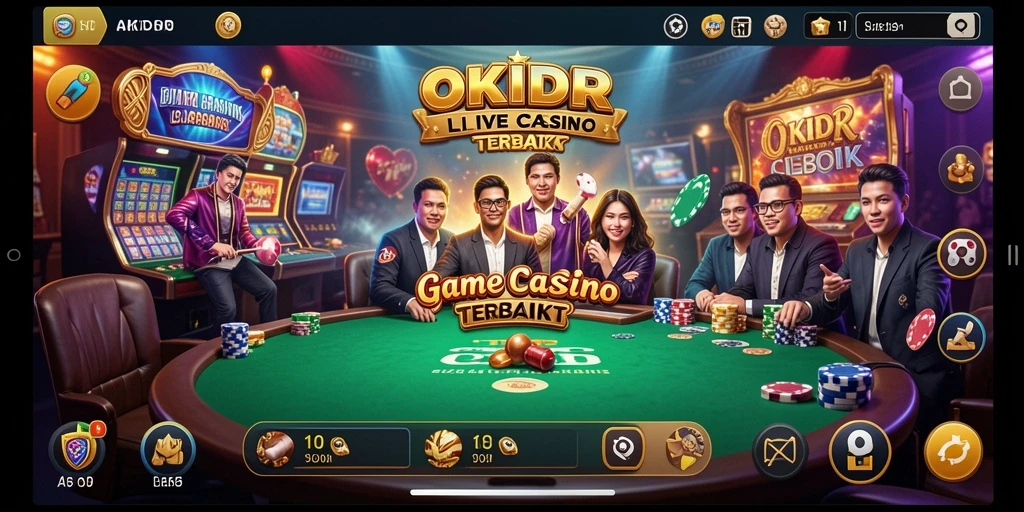 Tampilan utama gameplay Live Casino OKIDR menampilkan dealer langsung dan interaksi seru.