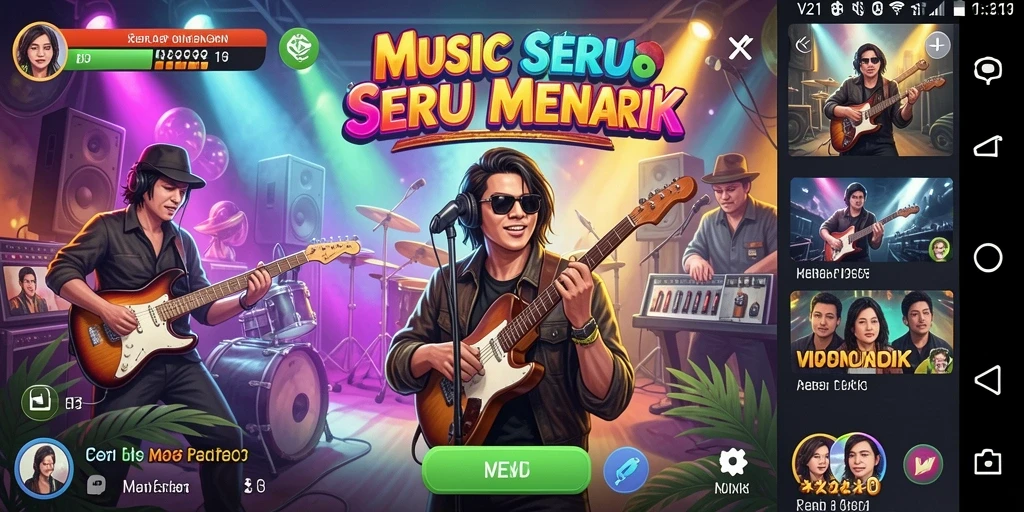 Tampilan gameplay seru di V21 dengan berbagai lagu.